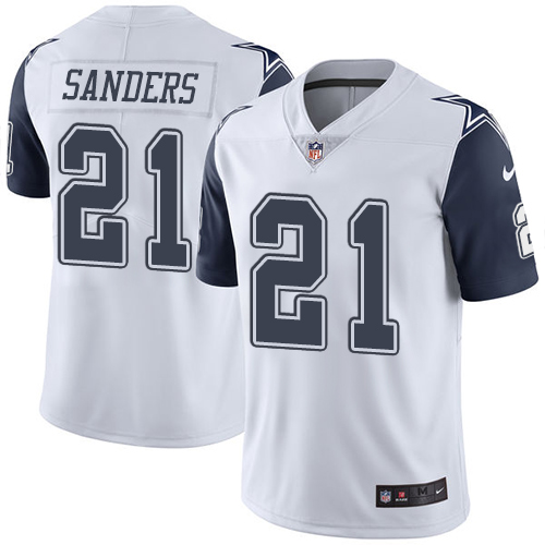 Men's Limited Deion Sanders Nike Jersey White - #21 Rush NFL Dallas Cowboys